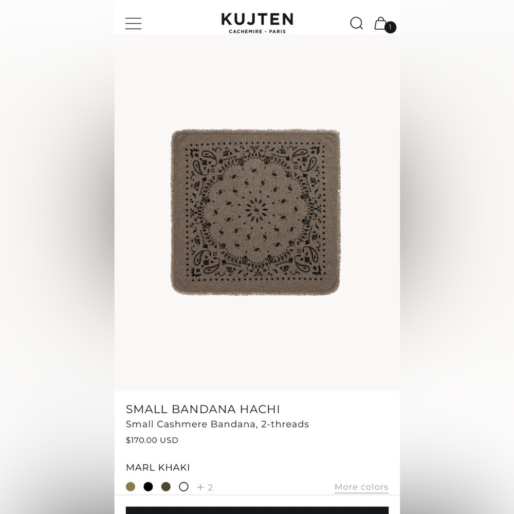 NWT Kujten Small Bandana Hachi in khaki marl 100% cashmere